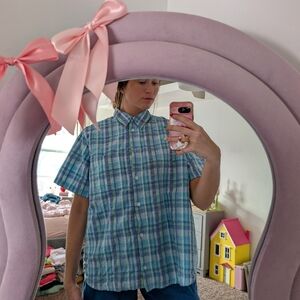 Cottagecore Blue and Green Plaid Shirt Size 2X